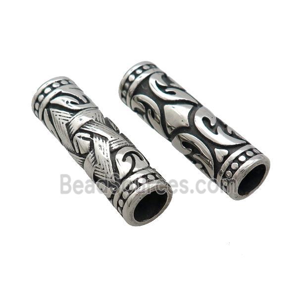 Stainless Steel Column Tube Beads Large Hole Antique Silver