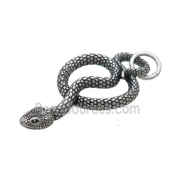 Stainless Steel Snake Pendant Antique Silver