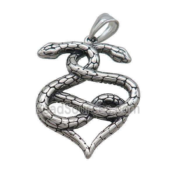 Stainless Steel Snake Pendant Antique Silver