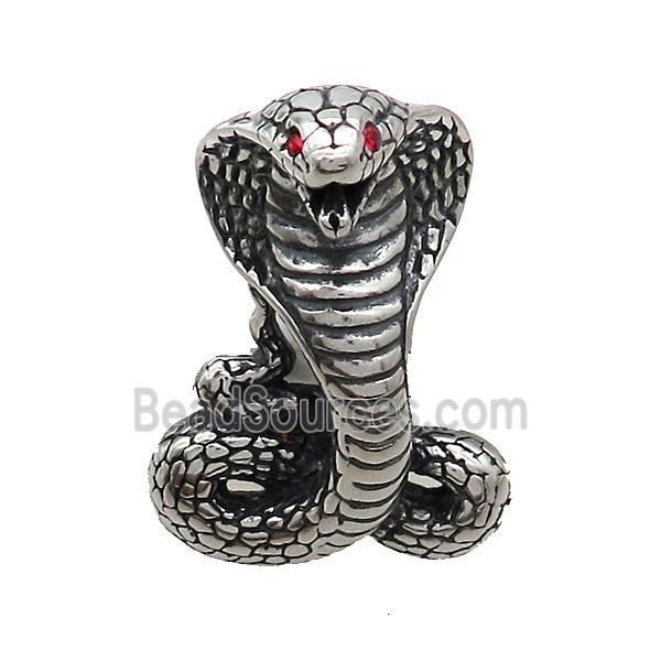 Stainless Steel Snake Pendant Pave Rhinestone Antique Silver