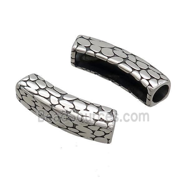 Stainless Steel Tube Beads Curved Large Hole SnakeSkin Antique Silver