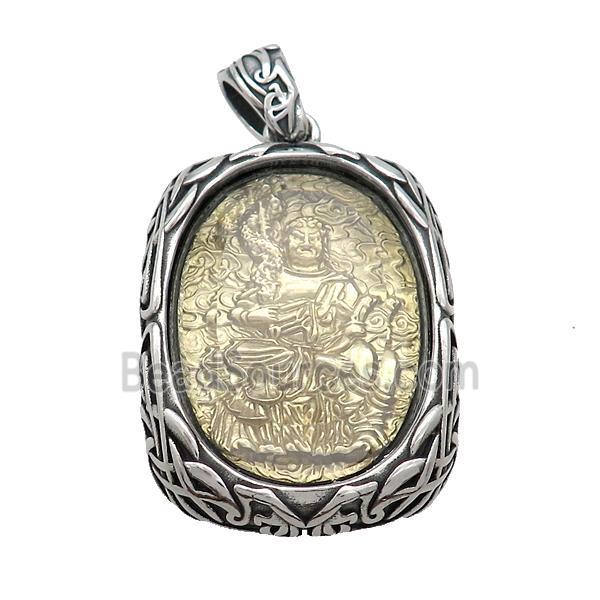 Copper Buddha Pendant Gold Plated Stainless Steel Wrapped Antique Silver