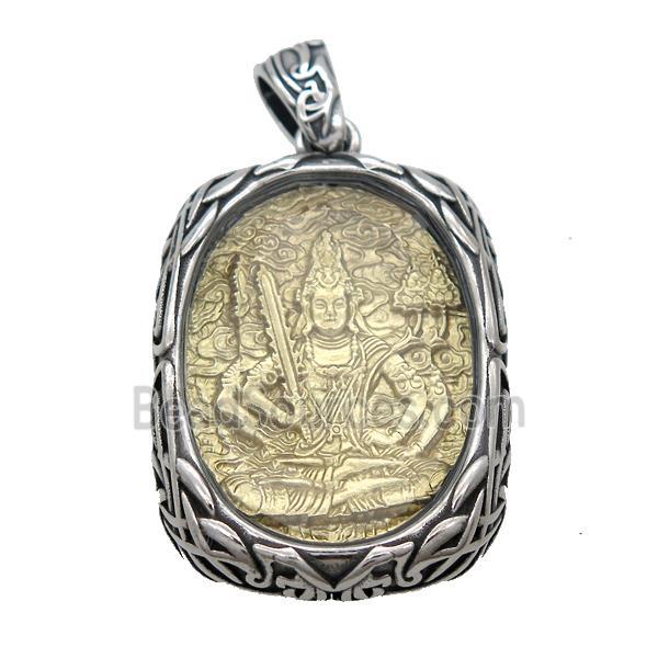 Copper Buddha Pendant Gold Plated Stainless Steel Wrapped Antique Silver