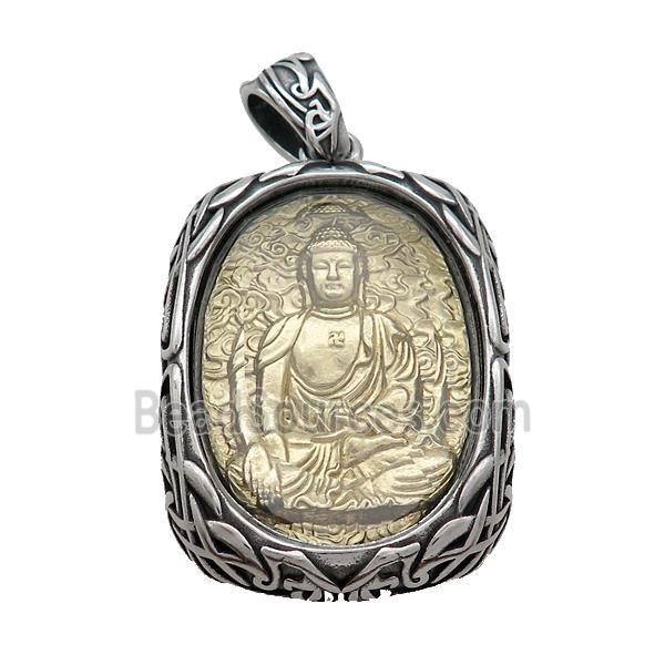 Copper Buddha Pendant Gold Plated Stainless Steel Wrapped Antique Silver