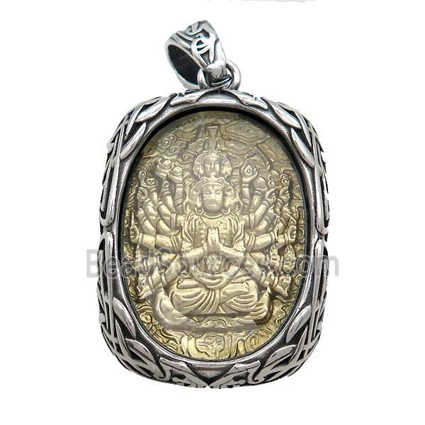 Copper Buddha Pendant Gold Plated Stainless Steel Wrapped Antique Silver