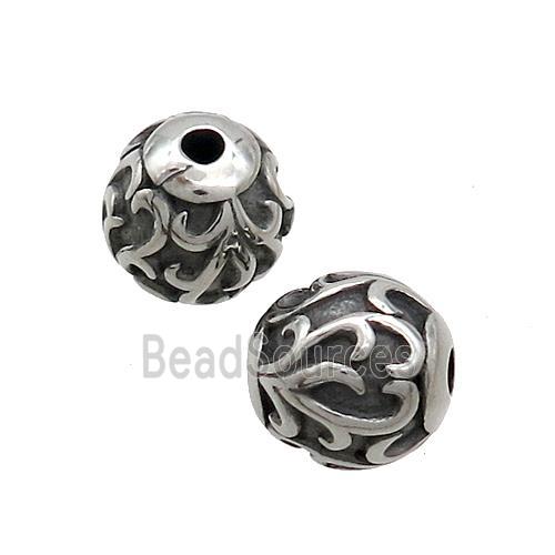 Stainless Steel Beads Round Antique Silver