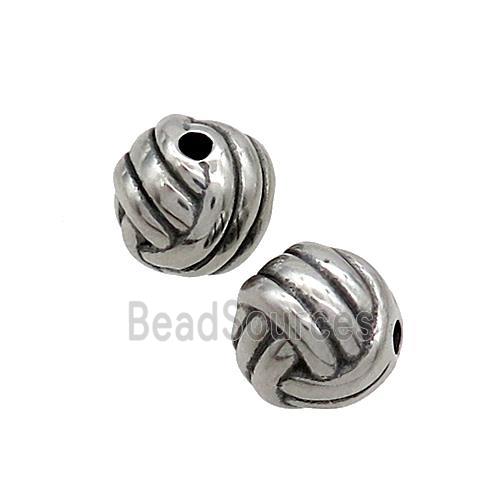 Stainless Steel Beads Round Antique Silver