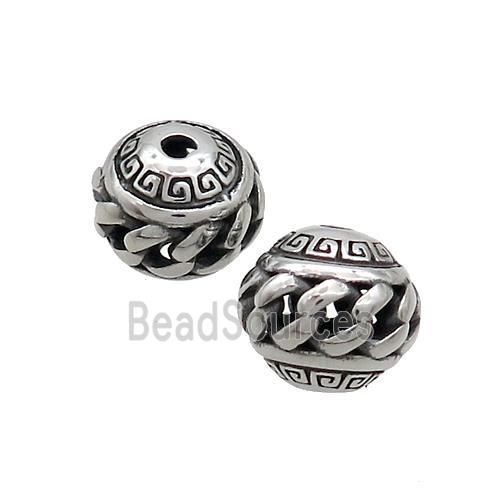 Stainless Steel Beads Round Hollow Antique Silver