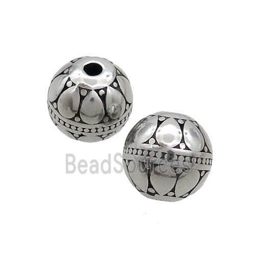 Stainless Steel Round Beads Lotus Antique Silver