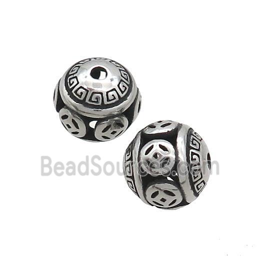 Stainless Steel Round Beads Hollow Antique Silver