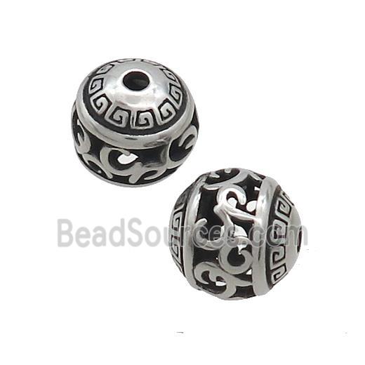 Stainless Steel Round Beads Hollow Antique Silver