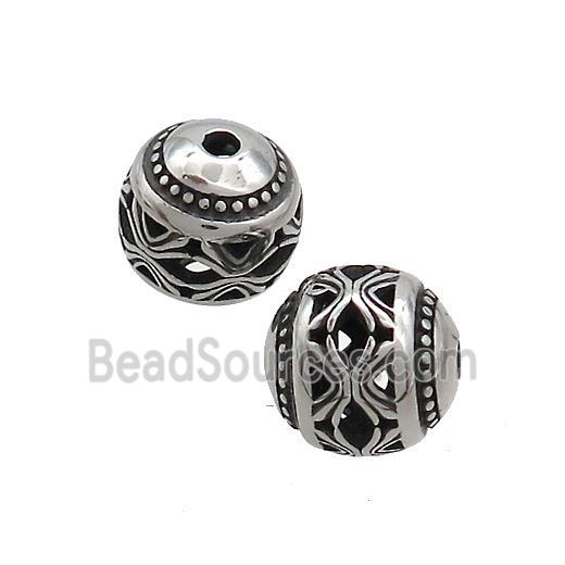 Stainless Steel Round Beads Hollow Antique Silver