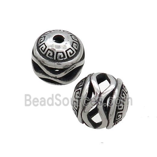 Stainless Steel Round Beads Hollow Antique Silver