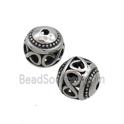 Stainless Steel Round Beads Hollow Antique Silver