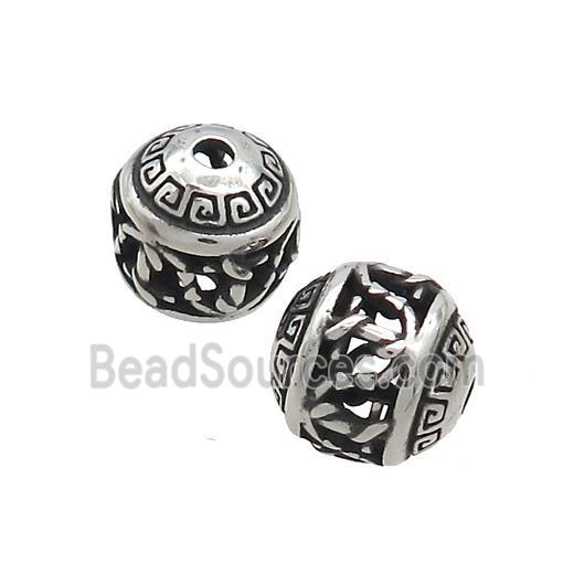 Stainless Steel Round Beads Hollow Antique Silver