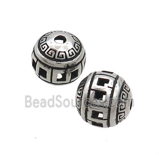 Stainless Steel Round Beads Hollow Antique Silver