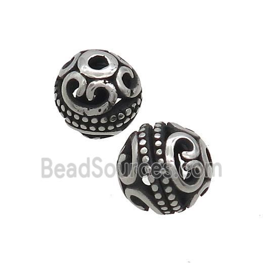 Stainless Steel Round Beads Hollow Antique Silver