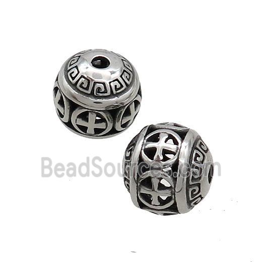 Stainless Steel Round Beads Hollow Antique Silver