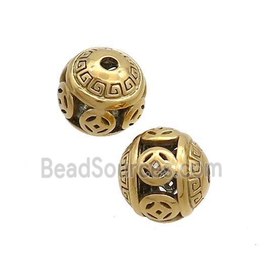 Stainless Steel Round Beads Hollow Gold Plated