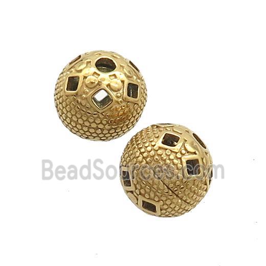 Stainless Steel Round Beads Hollow Gold Plated