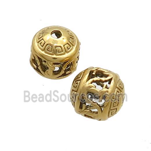 Stainless Steel Round Beads Hollow Gold Plated