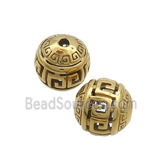 Stainless Steel Round Beads Hollow Gold Plated