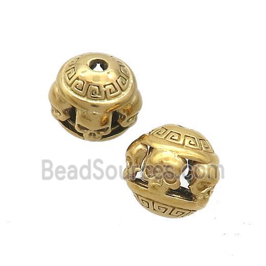 Stainless Steel Round Beads Skull Hollow Gold Plated