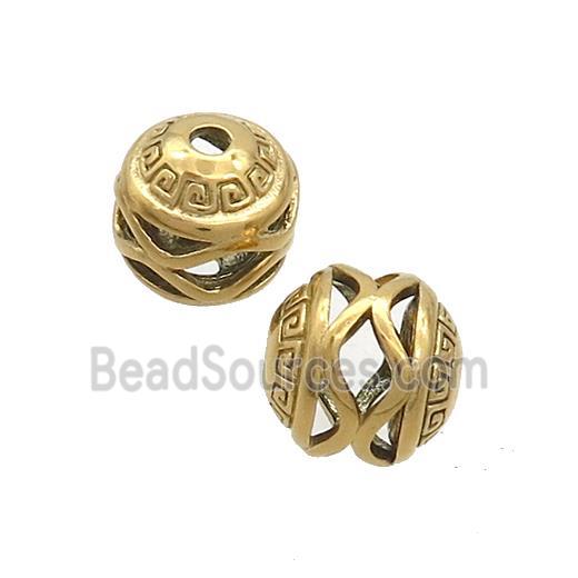 Stainless Steel Round Beads Hollow Gold Plated