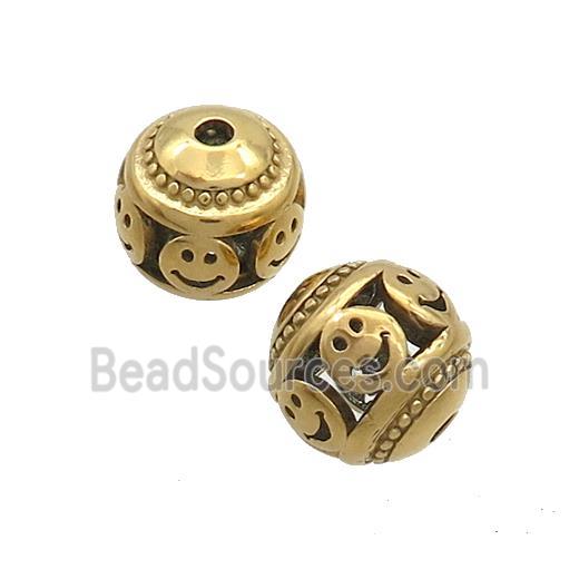 Stainless Steel Round Beads Emoji Hollow Gold Plated