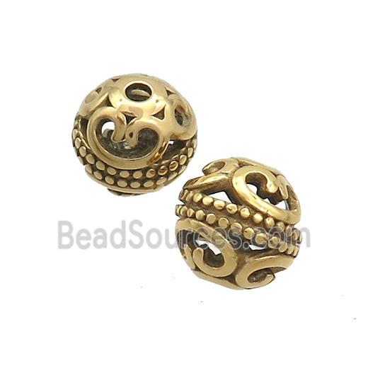 Stainless Steel Round Beads Hollow Gold Plated