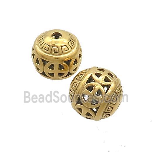 Stainless Steel Round Beads Hollow Gold Plated