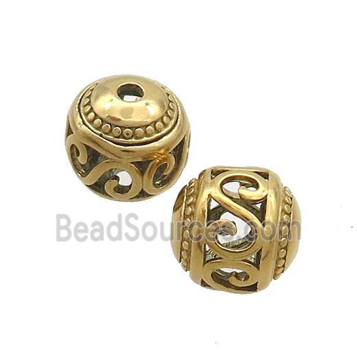 Stainless Steel Round Beads Hollow Gold Plated