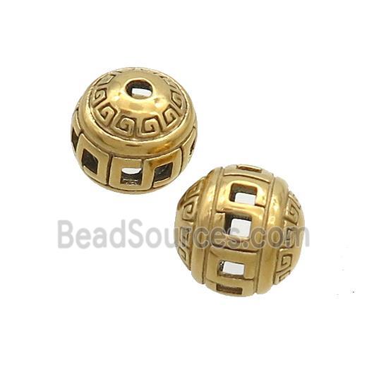 Stainless Steel Round Beads Hollow Gold Plated