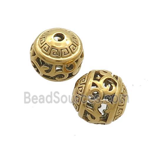 Stainless Steel Round Beads Hollow Gold Plated