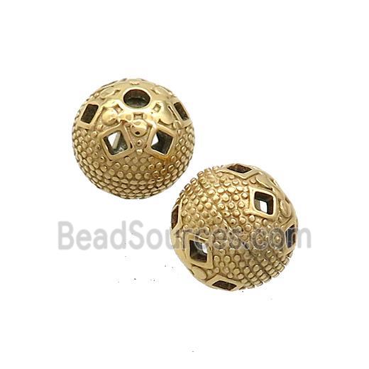 Stainless Steel Round Beads Hollow Gold Plated