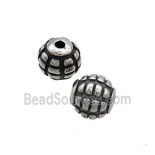 Stainless Steel Beads Round Antique Silver