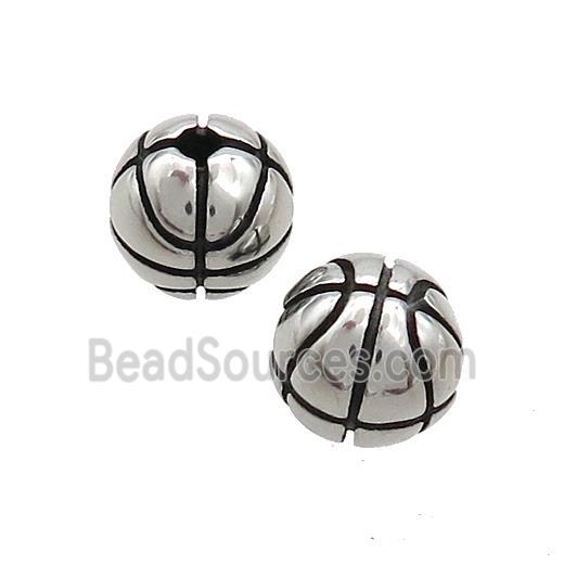 Stainless Steel Beads Round Basketball Sport Antique Silver