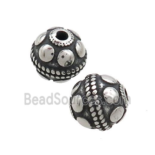 Stainless Steel Round Beads Antique Silver