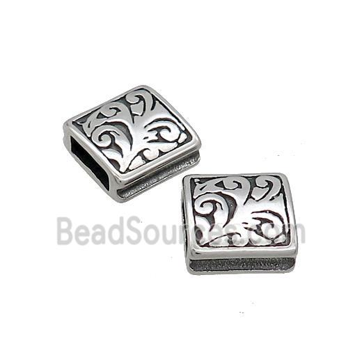 Stainless Steel Square Beads Large Flat Hole Antique Silver