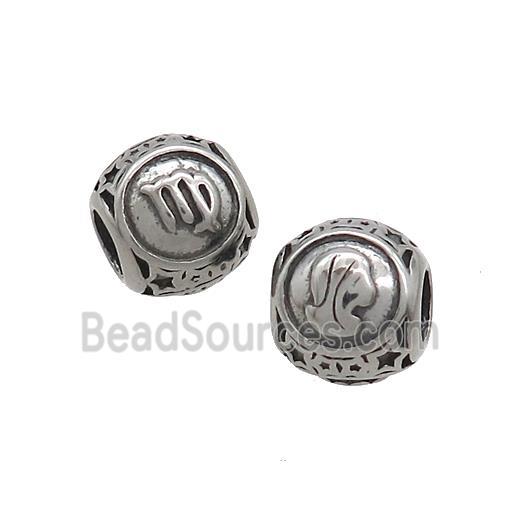 Stainless Steel Round Beads Zodiac Virgo Antique Silver