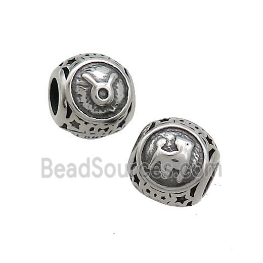 Stainless Steel Round Beads Zodiac Taurus Antique Silver