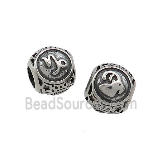 Stainless Steel Round Beads Zodiac Capricorn Antique Silver