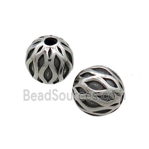 Stainless Steel Round Beads Antique Silver