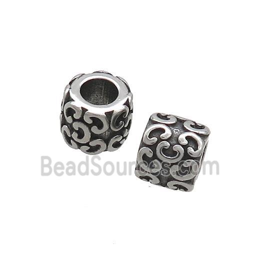 Stainless Steel Column Beads Tube Large Hole Antique Silver