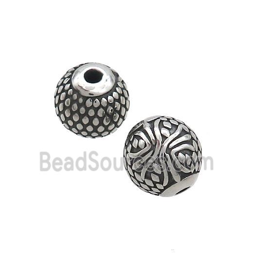 Stainless Steel Round Beads Antique Silver