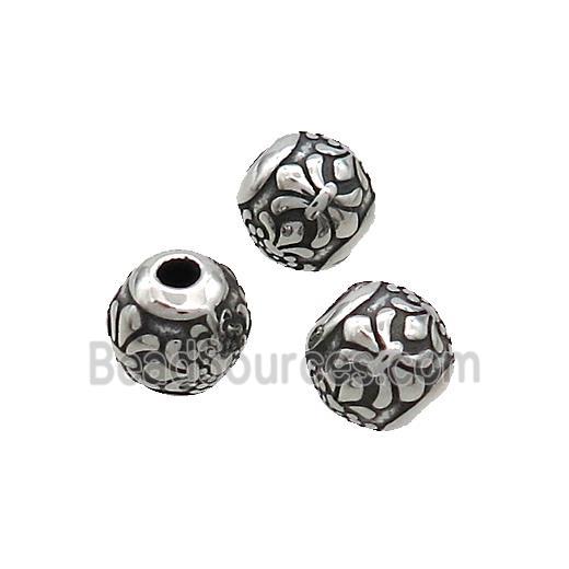 Stainless Steel Round Beads Fleur-de-lis Antique Silver