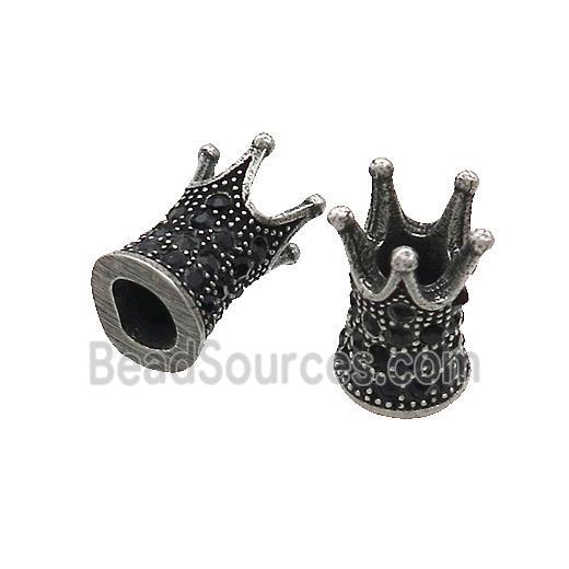 Stainless Steel Crown Beads Pave Rhinestone Antique Black