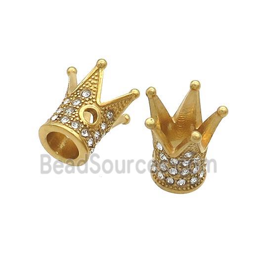 Stainless Steel Crown Beads Pave Rhinestone Gold Plated