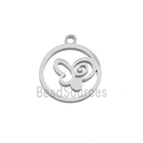 Raw Stainless Steel Butterfly Pendant Circle