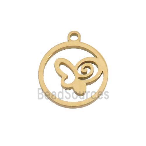 Stainless Steel Butterfly Pendant Circle Gold Plated